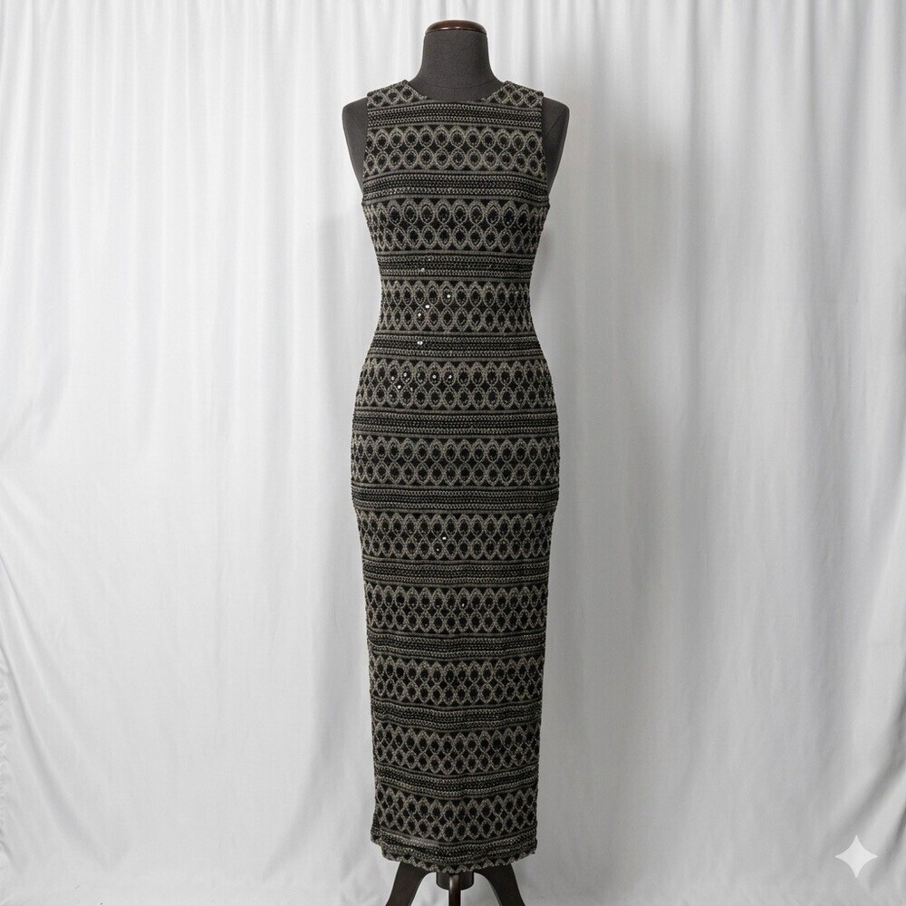 Rimini by Shaw Sleeveless Size 6 Maxi Pencil Dress Geometric Pattern Beaded